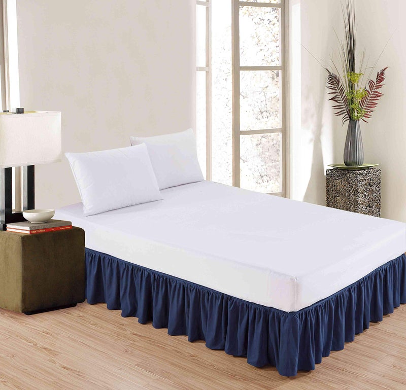 Sheets & Beyond Wrap Around Solid Microfiber Luxury Hotel Quality Fabric Bedroom Gathered Ruffled Bedding Bed Skirt 14 Inch Drop (Full, Navy) - Image 2